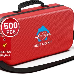 KAUGIC 500PCS Waterproof Hard Shell First Aid Kit, Travel